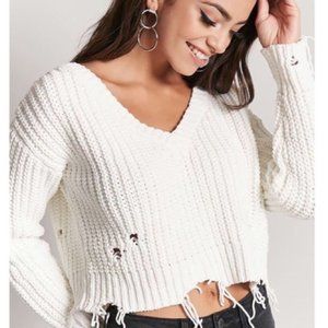 Forever 21 White Distressed sweater